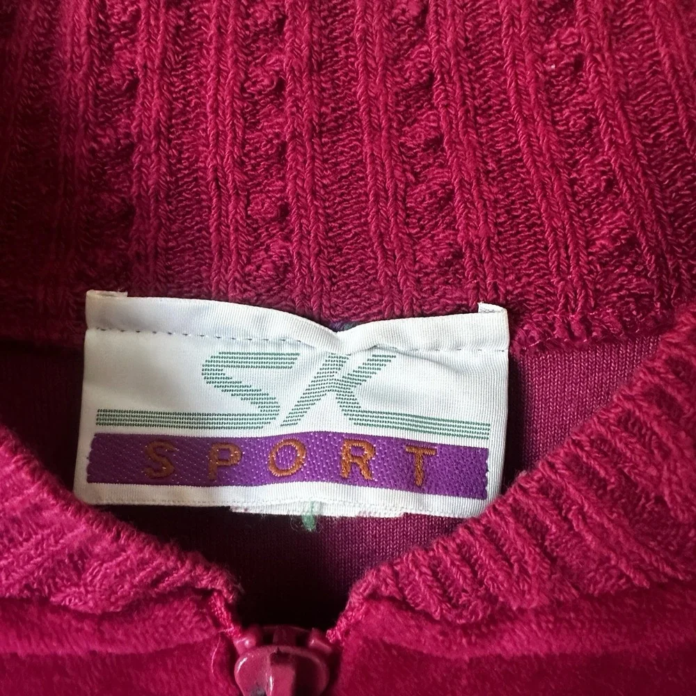 Vintage SK Sport Women's Hot Pink‎ Full Zip Long Sleeve Velour Jacket Mob Wife L